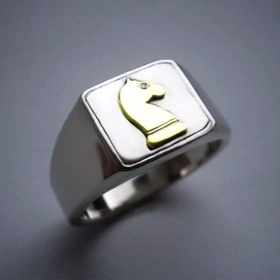 Zlatý prsten s šachovou figurkou jezdec