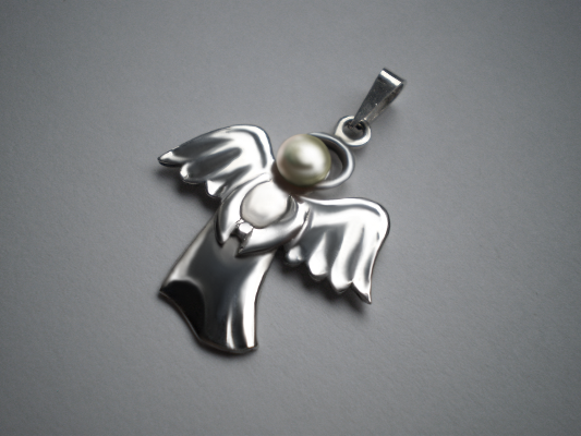 Anděl páně s perlou - přívěsek - černá, bílá, růžová