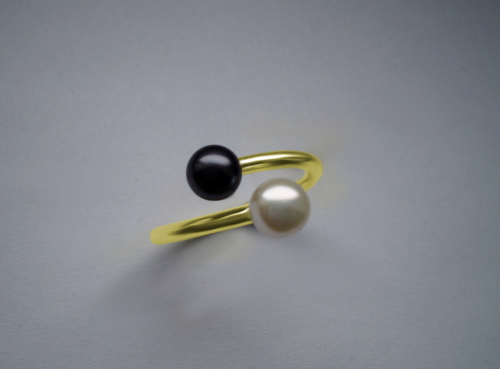 Dvě perly - prsten - černá, bílá, fialková, růžová - žluté, červené, bílé zlato