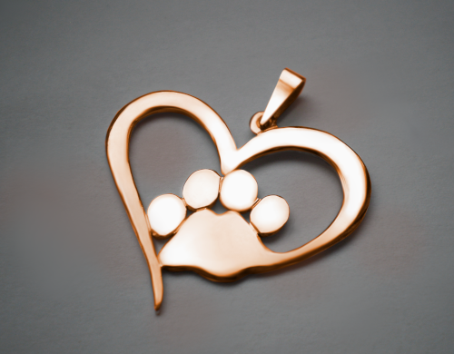 Srdíčko s tlapkou - přívěsek - žluté, červené, bílé zlato