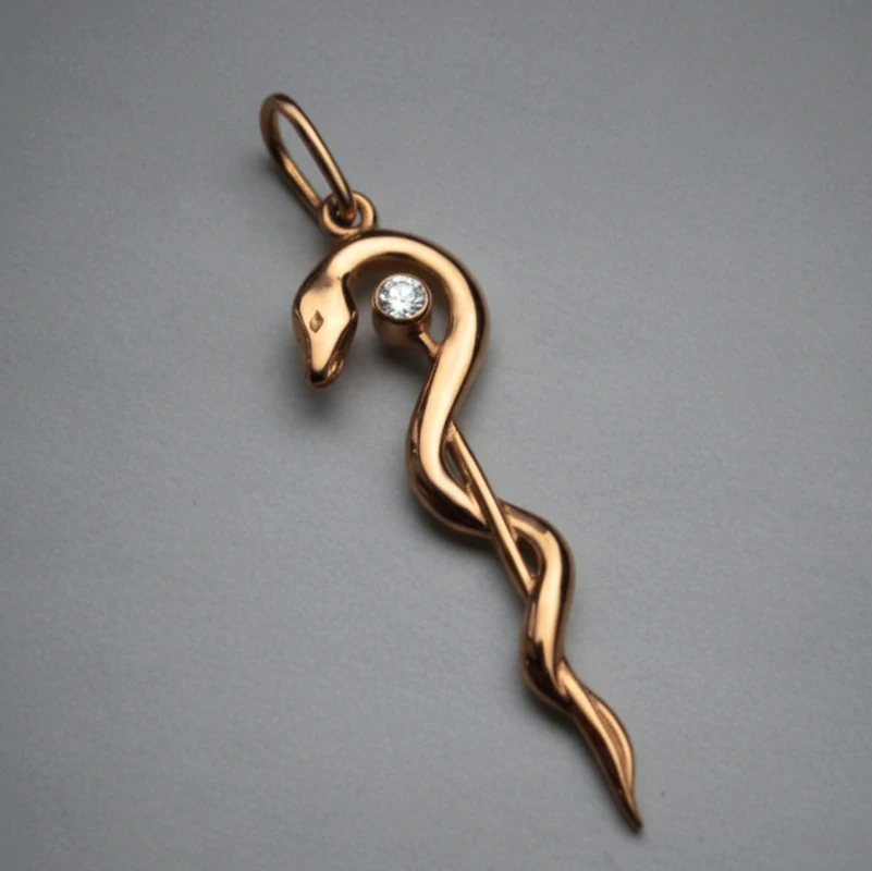 Aesculapova hůl (menší) s zirkonem - přívěsek - žluté, červené, bílé zlato