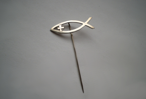 Křesťanská rybka s křížkem - odznak - žluté, bílé, červené zlato