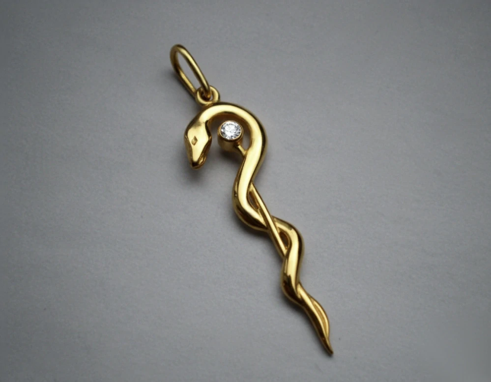 Aesculapova hůl (menší) s zirkonem - přívěsek - žluté, červené, bílé zlato