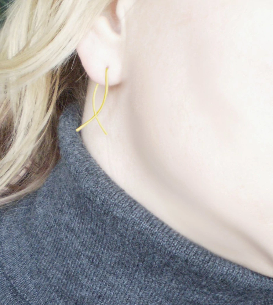 Drátěná křesťanská rybka - náušnice - žluté, červené, bílé zlato