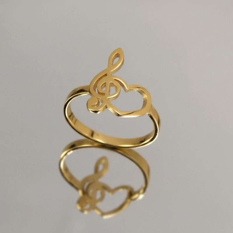 Houslový klíč se srdíčkem - prsten - žluté, červené, bílé zlato
