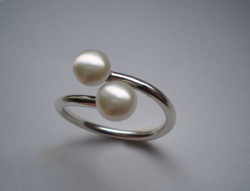 Dvě perly - prsten - černá, bílá, fialková, růžová 