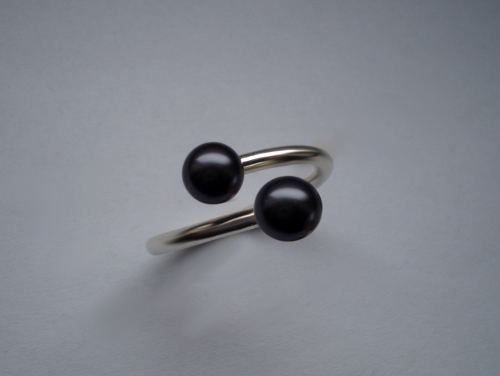 Dvě perly - prsten - černá, bílá, fialková, růžová 