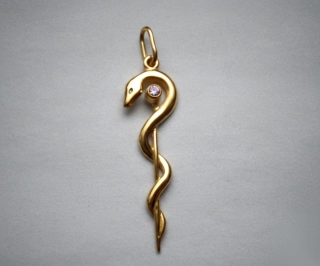 Aesculapova hůl (menší) s zirkonem - přívěsek - žluté, červené, bílé zlato