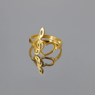 Houslový klíč se srdíčkem - prsten - žluté, červené, bílé zlato